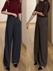Fashion High Waist Straight Leg Pants Simple Elegant Versatile Casual Autumn New Drop Waist Wide Leg Pants Slimming Long Trousers
