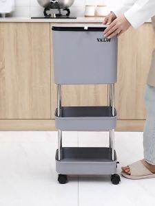 ถังขยะพร้อมชั้นวาง 2 ชั้น, ถังขยะในครัว และ ถังขยะมีฝาปิดพร้อมล้อ ชั้นวาง 24 ชั้น