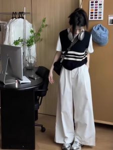 Chic Striped Ice Silk Knitted Short Sleeve Top Korean Style Slim Fit Commute Spring Summer Trendy Two Piece Look Fake Two Piece