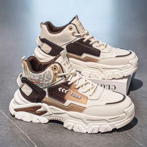 High-Top Mens Shoes 2025 New Winter Leather Surface Anti-Slip Sports Casual Shoes Youth High-End Thick Bottom Dad Shoes