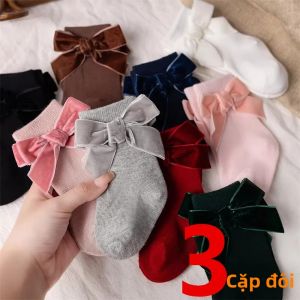 3 Đôi Tất Bé Gái Chất Liệu Cotton Mềm Mại Kiểu Nơ Tất Ngắn Cho Bé Sơ Sinh Mùa Xuân Thu Dễ Thương Thoáng Khí 0-5 Tuổi