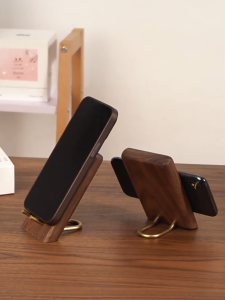 Solid Wood Phone Stand Wooden Desk Holder for Mobile Custom Engraving Available Minimalist Gift Option