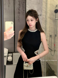 FanyFloss Luxury Diamond Embellished Hollow out Sleeveless Waist-Cinching Evening Dress High Waist A-Line Mini Dress