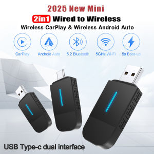 2025 NEW Wireless Carplay Android Auto 2In1 Smart Dongle Adapter 5GWIFI BT5.2 For 99% OEM Car Comes With USB & TYPE-C Interfaces