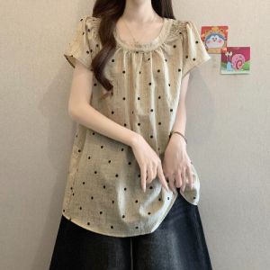 AIYITI | Polka Dot Short Sleeve Summer New Large Size Womens Blouse