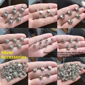 Tibetan Silver Lotus Seat Buddha Beads Bracelet Alloy Ethnic Style Jewelry Accessories Flower Support Pendant Drop Earrings