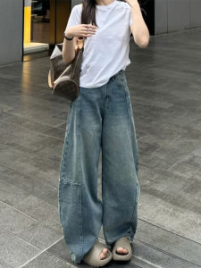 Quần Jeans Ống Rộng Cạp Cao Quần Denim Thẳng Cho Nữ Quần Jeans Thường Ngày Có Khóa Kéo Màu Xanh Denim