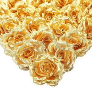 5/10/20PC Gold Artificial Rose Heads for Cake Decorations Fake Fabric Rose Craft Heads Stemless Flower DIY Wedding Party Decor