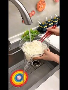 ตะกร้าระบายน้ำภาชระกรองอาหาร ตระกร้ากรองเศษอาหาร ล้างผัก ชามล้างตะแกรงข้าว ตะกร้าผักครัวครัวเรือนผลไม้ที่มีด้ามจับ