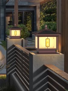 Solar Powered Column Head Lights Outdoor Chinese Style Courtyard Villa Gate Wall Lighting Home Illumination Pole New Chinese Style