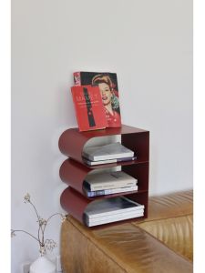 Hewu Institute the Newspaper Stand Book Shelf Nordic Display Stand Burgundy Red Minimalist Magazine Rack Floor-Standing Rack Side Table