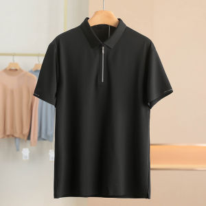 Mens Polo Neck Short Sleeve T-Shirt Skin-friendly Casual Silk Lyocell Breathable Summer New Style Business Gentleman Standard Fit