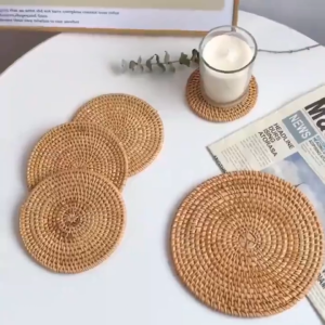 CuddleCove Rattan Woven Coaster Heat Insulation Round Table Mat Retro Placemat Table Mat