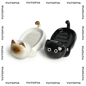 Yutoipa Soap Dish Ceramic Siamese Cat Design Bathroom Home Use Soap Box Drain Plate No Drilling Needed Cute Soft Healing Trend