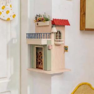Creative Wall‑Mounted Dollhouse Decor Miniature Artificial Flowers Landscape Ornament 90-Degree Corner Shelves Display Shelf