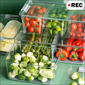 Stackable Food Storage Box For Fruits And Vegetables Clear Plastic Refrigerator Organizer Bin TH