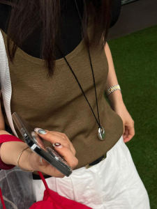 Long Pendant Necklace Womens Fashion Jewelry Silver Color Black Rope New 2025 Trendy Design Elegant Feeling Gold And Silver