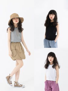 เสื้อกล้ามแขนกุดสามสีสบายๆ สำหรับเด็กชายและเด็กหญิงในช่วงฤดูร้อน ผ้าฝ้าย คอกลม สไตล์เรียบง่าย ระบายอากาศได้ดี เสื้อผ้าเด็ก