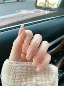 Handmade Wear Nail Zhenzhen Nail Beauty White Ice Transparent Nude Color Mid Length Long Length Show Hand Length Elegant Nail Tip Patch