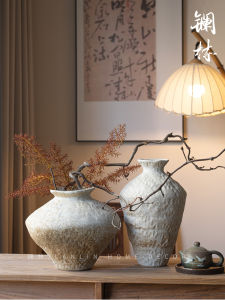 Rustic Handmade Ceramic Flower Vase New Chinese Style Zen Simple Ancient Pottery Jar Decorative Pieces for Homestay Decoration