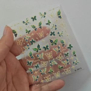 1Pcs 5D Peacock Green Jelly Butterfly Nail Stickers Golden Line Butterflies Self-adhesive Nail Decals Korean Nail Art Decoration