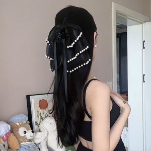 Hepburn Style Multi-Layer Pearl Grip Female Fancy Ribbon Height Ponytail Hairpin Female Back Half Tie Clip Hairware