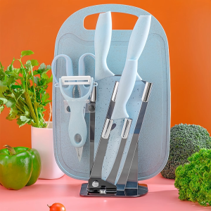 Kitchen Knife Set 7PCS Cooking Knife Sets Kutsilyo Multifunctional Scissors Chef Knife Cutting Board Peeler Blue