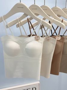 Fashionable Lace Trim Collarless Thin Womens Tank Top Anti-Light Walking Criss-Cross Strapless One-Piece Collagen Bralette Base Vest