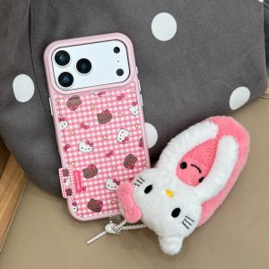Sanrio | Cute Hot Sale Leather Covered KT Head Phone Case for iPhone 17 Pro Max 15 Pro 14 Pro 16 Pro Max Shockproof Protection Hard Cover
