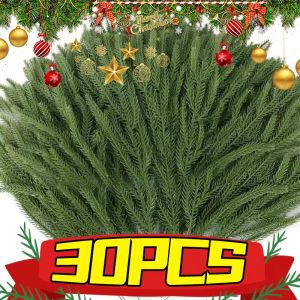 เข็มสนต้นสนสีเขียวปลอม5-30ชิ้นคริสต์มาสกิ่งไม้สนเทียมแบบทำมือพวงมาลัยสำหรับอุปกรณ์ตกแต่งสวนบ้าน
