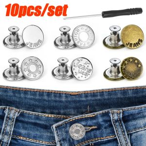 10Pcs Jeans Buttons Replacement 17mm No Sewing Metal Button Repair Kit Nailless Removable Jean Buttons Sewing Accessories