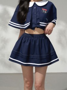 KEIKO | American Preppy Style Removable Cape Blouse + Puff Skirt Set