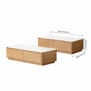 YUANSHI YUANSU | All Solid Wood Oak and Rock Panel Simple Small Spaces Living Room Tea Table