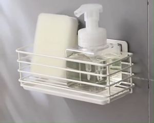 Kitchen Rag Rack Sponge Storage Organizer Drain Rack Sink Rack Wall-mounted Drain Basket Free Punching