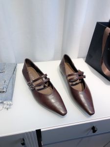 Retro Pointed Toe Mary Jane Flats Womens Korean Style New Versatile Comfortable Commute Soft Leather Buckle Slip-On Shoes