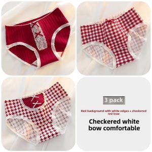 Ladies Cotton Underwear Antimicrobial Triangle Panties Red Pure Cotton mid Waist Briefs Marriage Style Cute New Model Autumn Winter