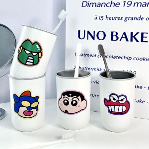 Minimalist Stainless Steel Toothbrush Water Cup Couple Tooth Cup Crayon Shinchan Student Dormitory Mouth Rinse Cup Creative Home Use