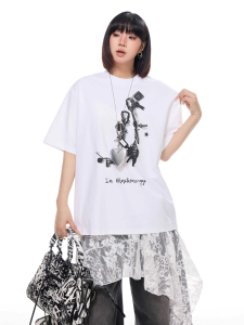 T-Shirt Wanita Lengan Pendek Katun Tipis Bernapas - Desain Korea Oversize Slim Fit Motif Cetak Trendy Musim Panas 2025 Baju Kasual Gaya Imut Kerah Bulat Ukuran besar Womens Clothing Modis Serbaguna Tops Nyaman Ramah kulit Eksklusif Pakaian