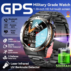New Military Grade GPS Men Smart Watch 1.39-inch Screen UV Infrared 3ATM Waterproof 500mAh Battery NFC Bluetooth Call Smartwatch