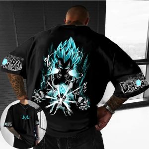 Dragon Ball Mens T-Shirt Vegeta Printing Japanese Anime Summer Boy Childrens Short Sleeve Niche Trend Parent-Child Clothing