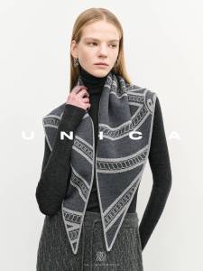 Unica Double-Sided Woolen Triangle Scarf Shawl Womens Fashionable Floral Pattern Long Sleeve Mid-Length Animal Print Wrap