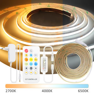 CCT COB LED Strip Light 24V Dimmable 1M 2M 3M 4M 5M WW CW Dual White FCOB LED Tape Ribbon Linear Lamp with RF Remote Control Kit