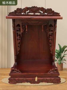 Rustic Solid Wood Wall-Mounted Buddha Altar Deity Table Wealth God Idol Altar Table Carved Flower Design Masterpiece Feng Shui