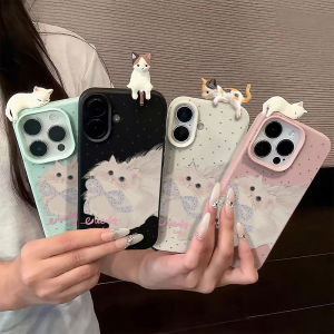 เคสหนังลายแมวนอน 3 มิติ น่ารัก สำหรับ iPhone 17 Pro Max Air 11 15 12 13 14 16 Pro Max 16 Plus