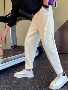 Quần Dài Thường Ngày Rộng Rãi Màu Trắng Cho Nam Phong Cách Hàn Quốc Thời Trang Đa Năng Mùa Xuân Thu Quần Dài 9 Điểm Nhung Harajuku
