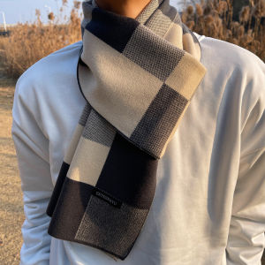 Thickened Winter Scarf Mens Korean Style Versatile Warm High-end Plaid Neck Warmer Gift for Boyfriend Birthday