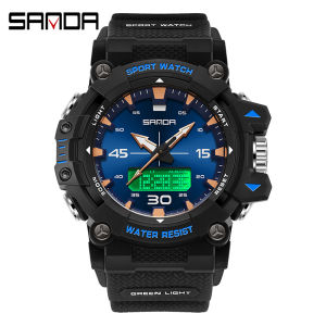SANDA G-Style Multifunction Sports Watch|11 Colors|3 Time Zones 5ATM Waterproof|Luminous Countdown Stopwatch Calendar Street Watch for Men