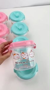 กระปุกฝาล๊อก กระปุกข้าว กล่องใส่ข้าว ลาย HAPPY CAT เขียว/ชมพูพีช/ชมพู