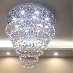 Modern Spiral Raindrop K9 Crystal Flush Mount Chandelier Gold Stainless Steel Ceiling Light for Dining Room Living Room Bedroom Bathroom