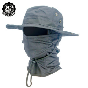 Musion Camouflage Wide Brimmed Hat Balaclava Set Mens Outdoor Sunshade Boonie Cap Fisherman Hat Fishing Sun Protection Hat